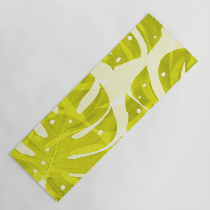 Lime Green Monstera Leaves Light Background #decor #society6 #buyart Yoga Mat Gallery Image 1