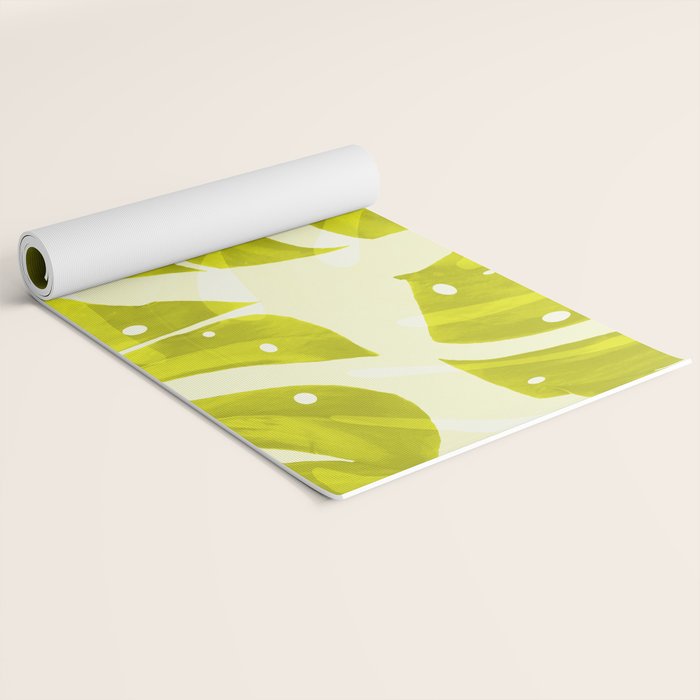 Lime Green Monstera Leaves Light Background #decor #society6 #buyart Yoga Mat Gallery Image 2