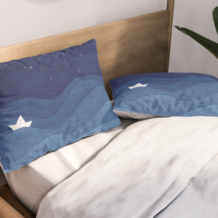 blue ocean waves, sailboat ocean stars Pillow Sham Gallery Image 2