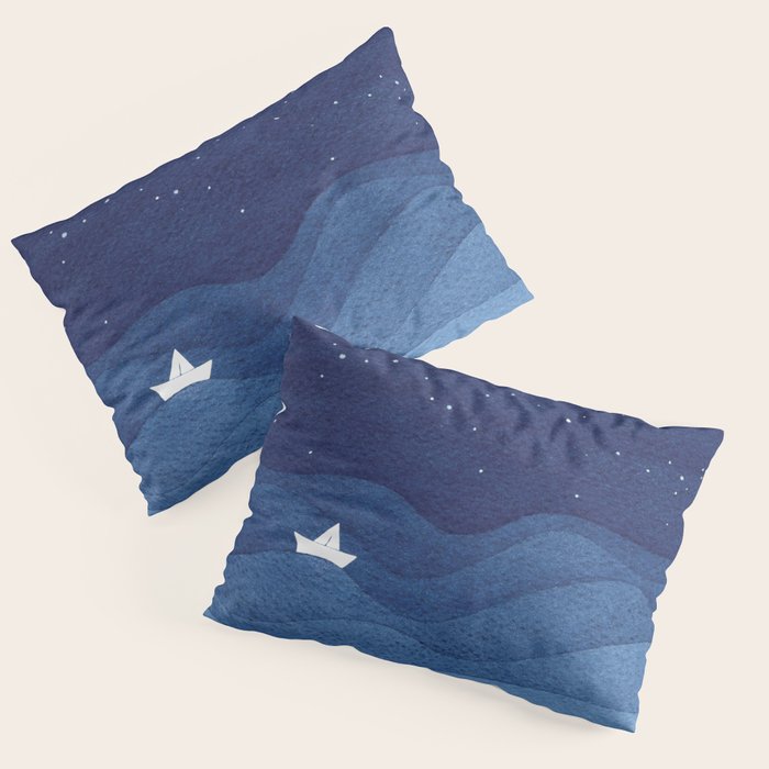 blue ocean waves, sailboat ocean stars Pillow Sham Gallery Image 1