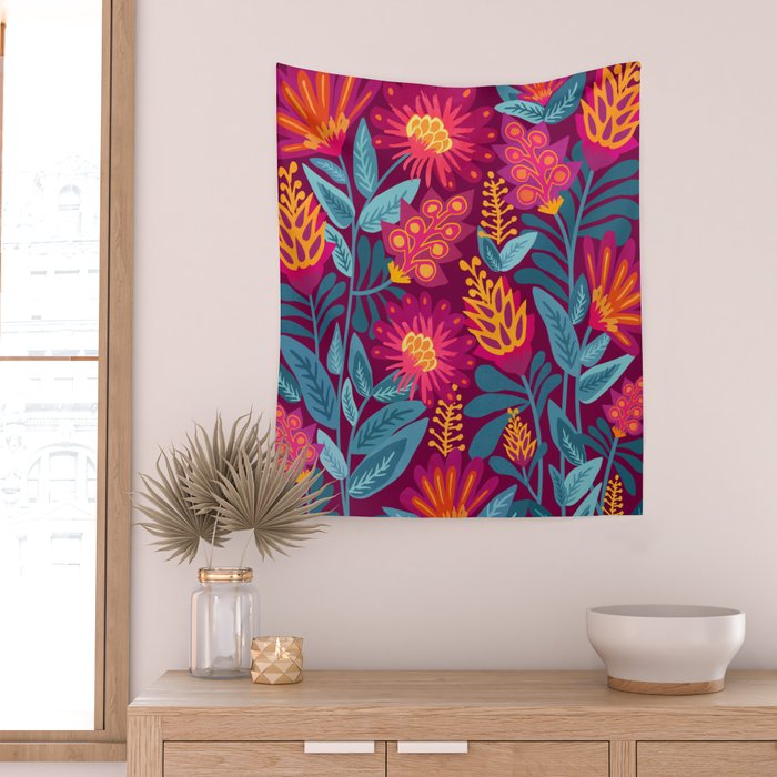 Fiesta Garden Illustration Wall Tapestry Gallery Image 2