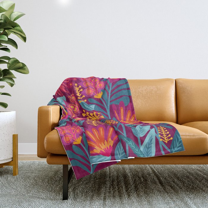 Fiesta Garden Illustration Throw Blanket Gallery Image 1