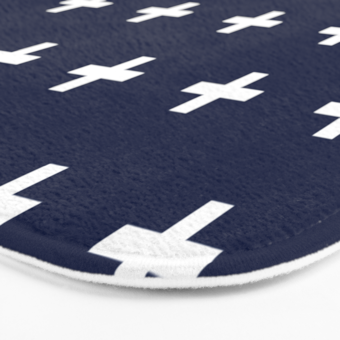 Navy Blue Swiss Cross Minimalist Line Drawing Bath Mat Gallery Image 3