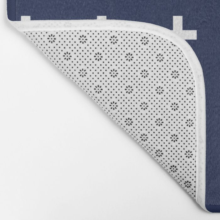 Navy Blue Swiss Cross Minimalist Line Drawing Bath Mat Gallery Image 2