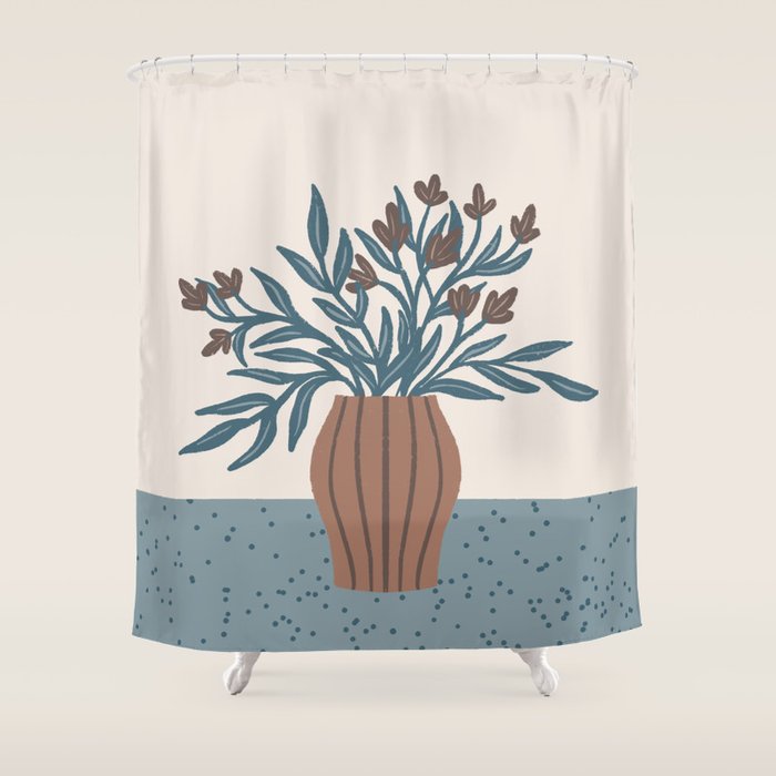 Brown Flowers in a Vase - Minimalist Floral Still Life Shower Curtain Gallery Image 1