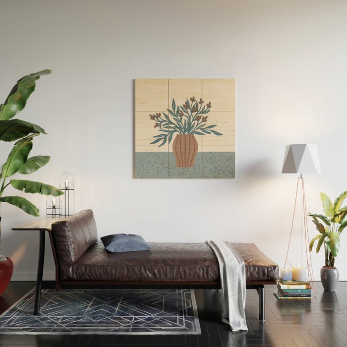 Brown Flowers in a Vase - Minimalist Floral Still Life Wood Wall Art Gallery Image 2