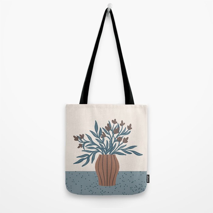 Brown Flowers in a Vase - Minimalist Floral Still Life Tote Bag Gallery Image 2