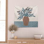 Brown Flowers in a Vase - Minimalist Floral Still Life Wall Tapestry Gallery Image 2