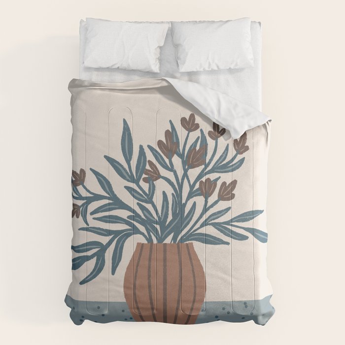 Brown Flowers in a Vase - Minimalist Floral Still Life Comforter Gallery Image 1