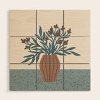 Brown Flowers in a Vase - Minimalist Floral Still Life Wood Wall Art Gallery Image 1