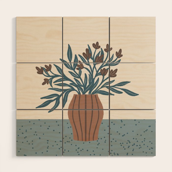 Brown Flowers in a Vase - Minimalist Floral Still Life Wood Wall Art Gallery Image 1