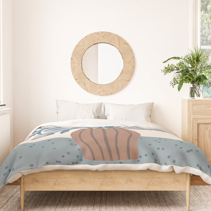 Brown Flowers in a Vase - Minimalist Floral Still Life Duvet Cover Gallery Image 3