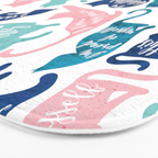 Be like a cat // white background pastel pink blue aqua and teal cat silhouettes with affirmations Bath Mat Gallery Image 3