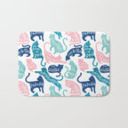 Be like a cat // white background pastel pink blue aqua and teal cat silhouettes with affirmations Bath Mat Gallery Image 1