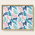 Be like a cat // white background pastel pink blue aqua and teal cat silhouettes with affirmations Serving Tray Gallery Image 1
