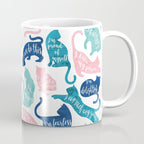 Be like a cat // white background pastel pink blue aqua and teal cat silhouettes with affirmations Coffee Mug Gallery Image 1
