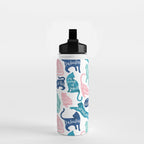 Be like a cat // white background pastel pink blue aqua and teal cat silhouettes with affirmations Water Bottle Gallery Image 2
