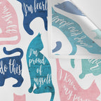 Be like a cat // white background pastel pink blue aqua and teal cat silhouettes with affirmations Wall Tapestry Gallery Image 3