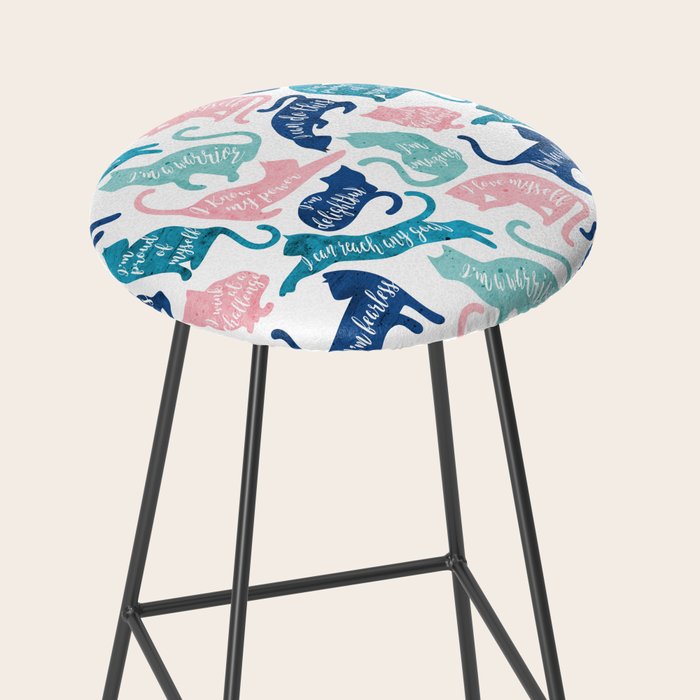 Be like a cat // white background pastel pink blue aqua and teal cat silhouettes with affirmations Stool Gallery Image 2