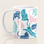 Be like a cat // white background pastel pink blue aqua and teal cat silhouettes with affirmations Coffee Mug Gallery Image 3