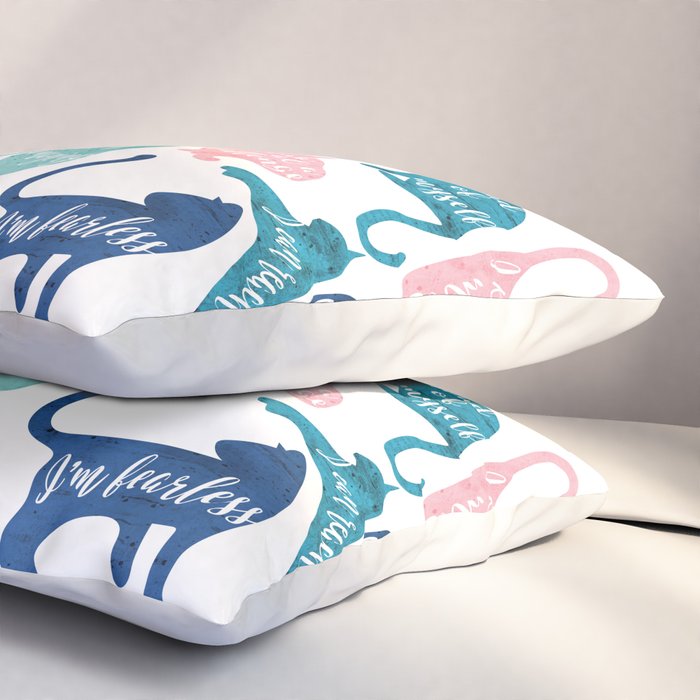 Be like a cat // white background pastel pink blue aqua and teal cat silhouettes with affirmations Pillow Sham Gallery Image 3