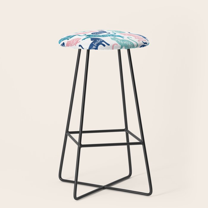 Be like a cat // white background pastel pink blue aqua and teal cat silhouettes with affirmations Stool Gallery Image 1