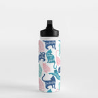 Be like a cat // white background pastel pink blue aqua and teal cat silhouettes with affirmations Water Bottle Gallery Image 3