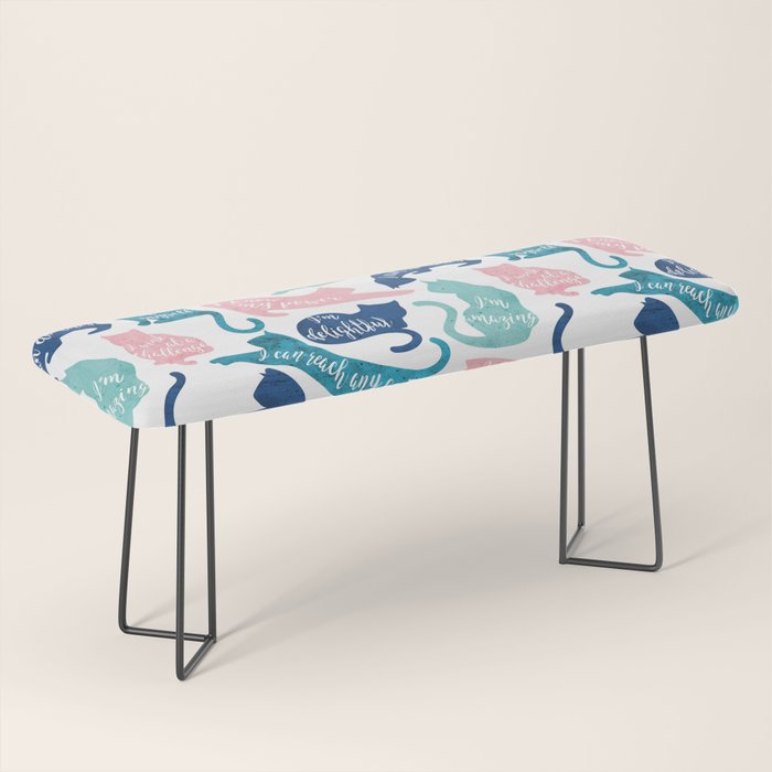Be like a cat // white background pastel pink blue aqua and teal cat silhouettes with affirmations Bench Gallery Image 1