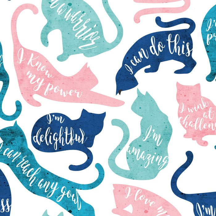 Be like a cat // white background pastel pink blue aqua and teal cat silhouettes with affirmations Coffee Mug Gallery Image 2