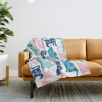 Be like a cat // white background pastel pink blue aqua and teal cat silhouettes with affirmations Throw Blanket Gallery Image 1