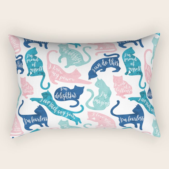 Be like a cat // white background pastel pink blue aqua and teal cat silhouettes with affirmations Rectangular Pillow Gallery Image 2