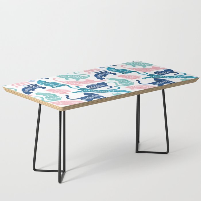 Be like a cat // white background pastel pink blue aqua and teal cat silhouettes with affirmations Coffee Table Gallery Image 1