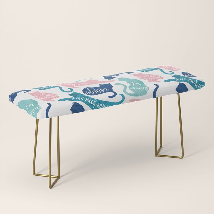 Be like a cat // white background pastel pink blue aqua and teal cat silhouettes with affirmations Bench Gallery Image 2