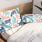 Be like a cat // white background pastel pink blue aqua and teal cat silhouettes with affirmations Pillow Sham Gallery Image 2