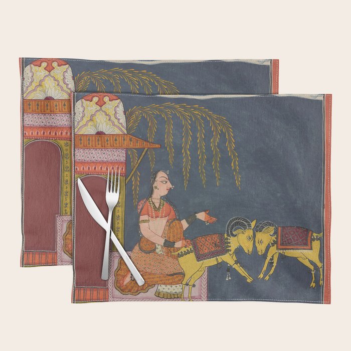 Kaccheli Ragini, from a Ragamala Antique Indian Painted Illustration  Placemat Gallery Image 1