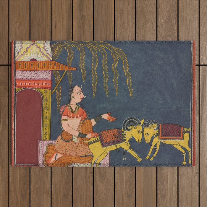 Kaccheli Ragini, from a Ragamala Antique Indian Painted Illustration  Outdoor Rug Gallery Image 1