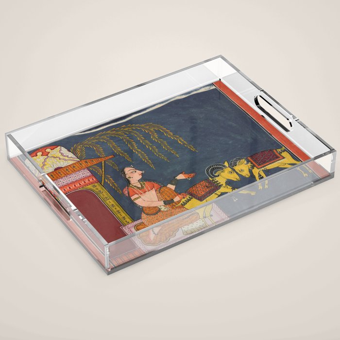 Kaccheli Ragini, from a Ragamala Antique Indian Painted Illustration  Acrylic Tray Gallery Image 1