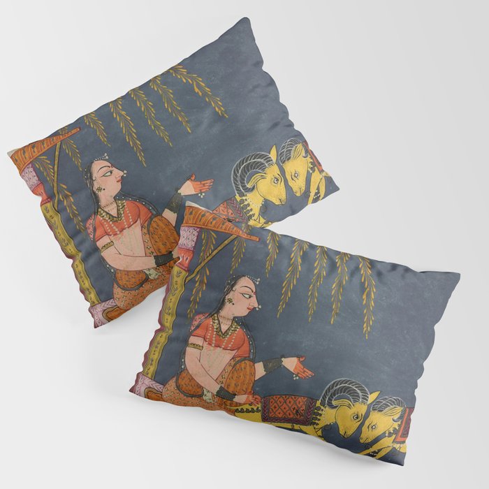 Kaccheli Ragini, from a Ragamala Antique Indian Painted Illustration  Pillow Sham Gallery Image 1