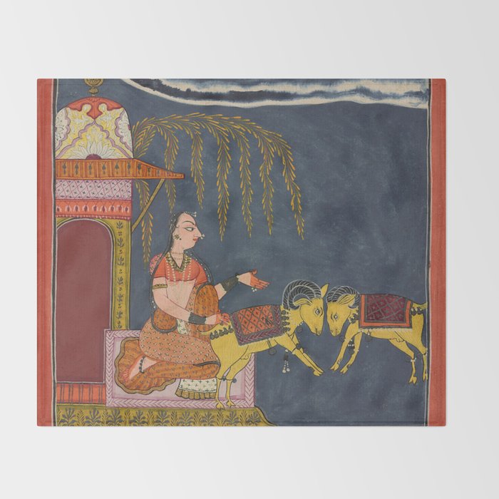 Kaccheli Ragini, from a Ragamala Antique Indian Painted Illustration  Throw Blanket Gallery Image 2