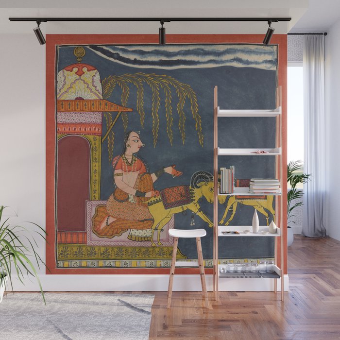 Kaccheli Ragini, from a Ragamala Antique Indian Painted Illustration  Wall Mural Gallery Image 1
