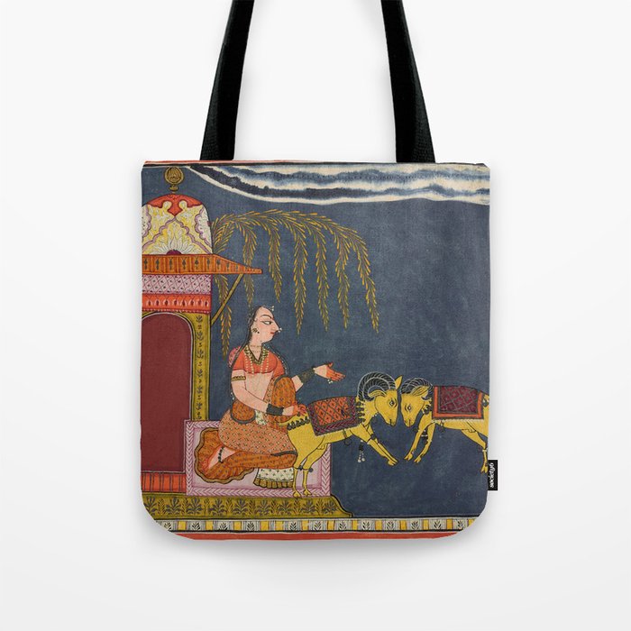 Kaccheli Ragini, from a Ragamala Antique Indian Painted Illustration  Tote Bag Gallery Image 1