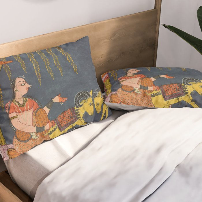 Kaccheli Ragini, from a Ragamala Antique Indian Painted Illustration  Pillow Sham Gallery Image 2