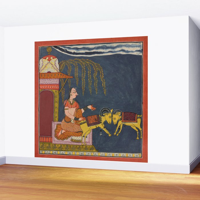 Kaccheli Ragini, from a Ragamala Antique Indian Painted Illustration  Wall Mural Gallery Image 2