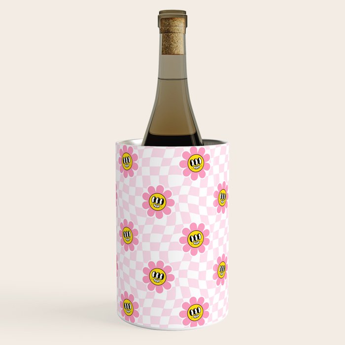 Funny retro flower cartoon checkered pattern Wine Chiller Gallery Image 3