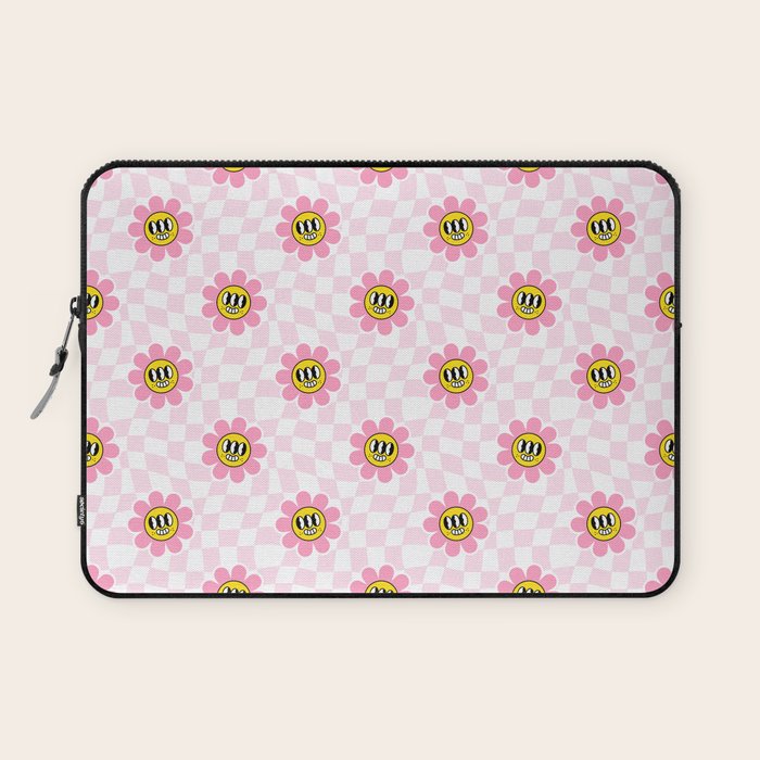 Funny retro flower cartoon checkered pattern Laptop Sleeve Gallery Image 1