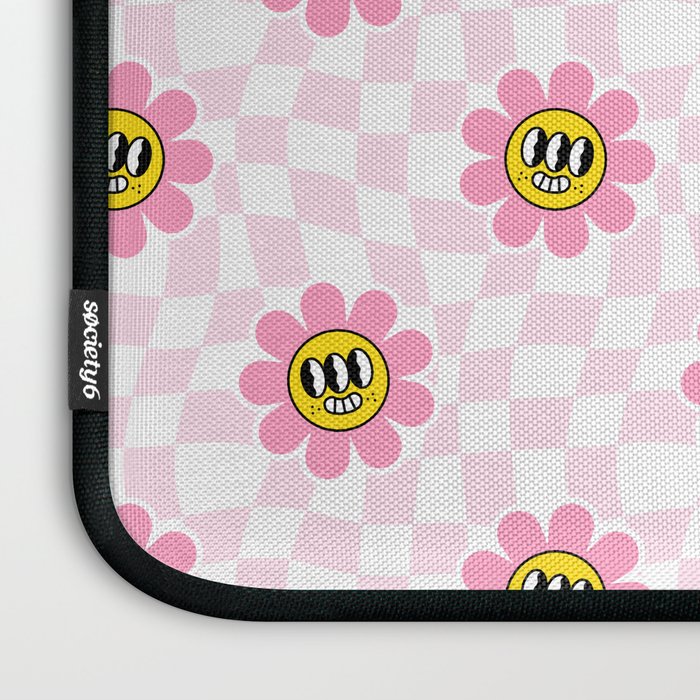 Funny retro flower cartoon checkered pattern Laptop Sleeve Gallery Image 3