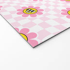 Funny retro flower cartoon checkered pattern Welcome Mat Gallery Image 2