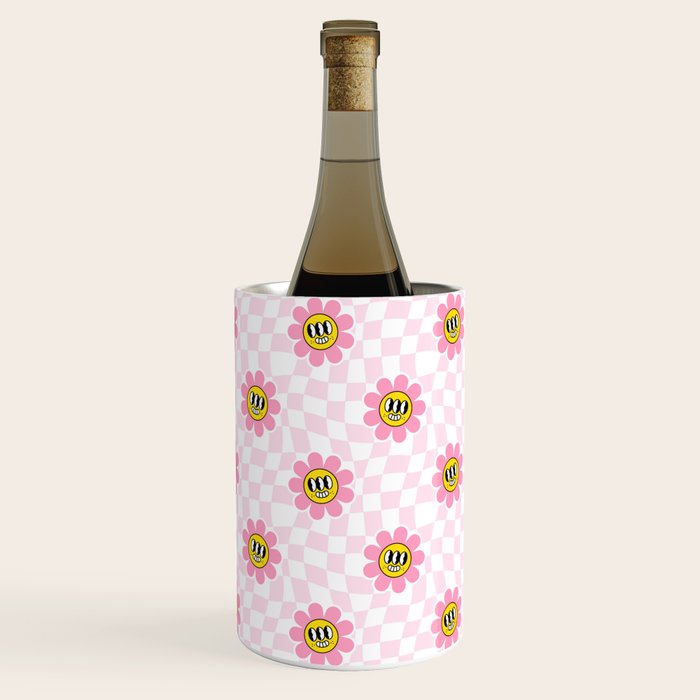 Funny retro flower cartoon checkered pattern Wine Chiller Gallery Image 2