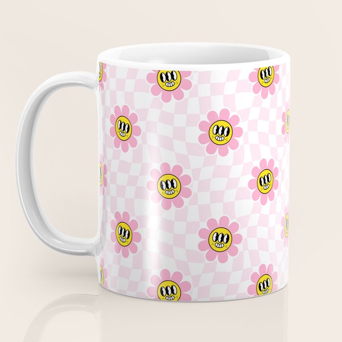 Funny retro flower cartoon checkered pattern Coffee Mug Gallery Image 3