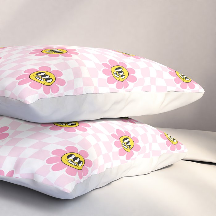 Funny retro flower cartoon checkered pattern Pillow Sham Gallery Image 3